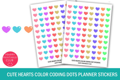 Cute Hearts Color Coding Dot Planner Stickers- Valentine Day Stickers SVG Happy Printables Club 