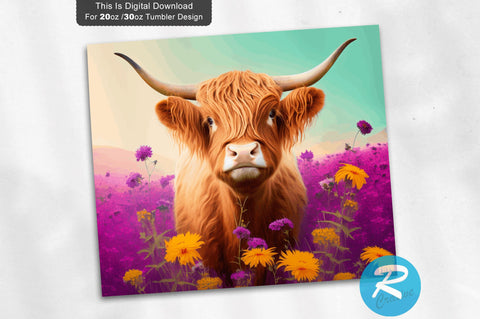 Cute Highland Cow Flax Daisy 20 oz / 30 oz Skinny Tumbler Sublimation Regulrcrative 