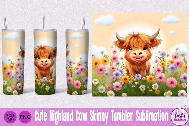 Cute Highland Cow Skinny Tumbler Sublimation File Sublimation Safi Design 