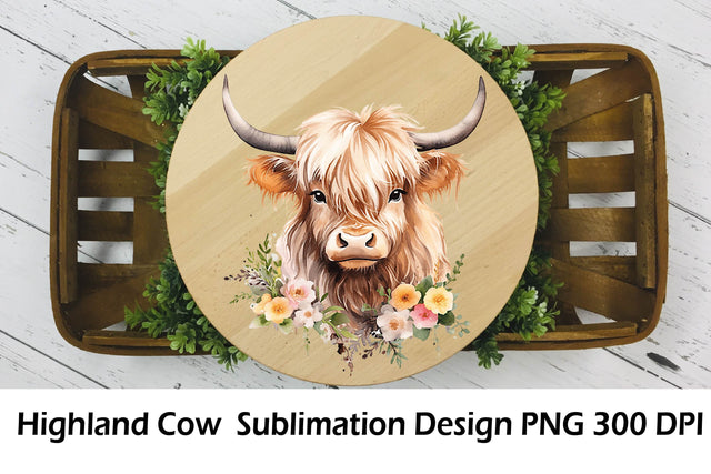 Cute Highland Cow Sublimation. Floral Higland Cow PNG. Sublimation Samaha Design 