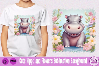Cute Hippo and Flowers Sublimation Background Sublimation Safi Design 