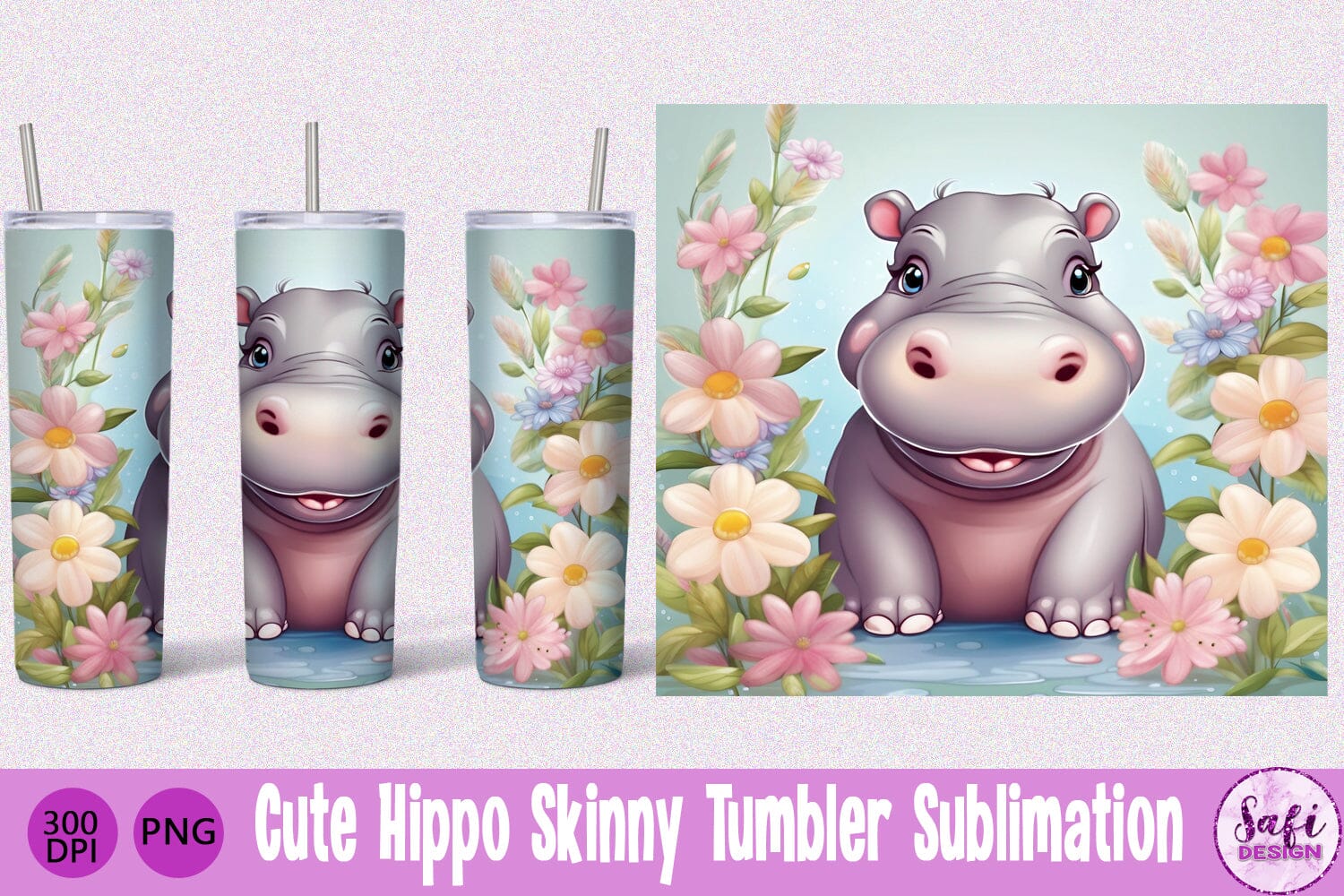 Little Hippo Tumbler Wrap, 20oz Skinny Tumbler Sublimation Design, Cute Hippo  Tumbler PNG - So Fontsy