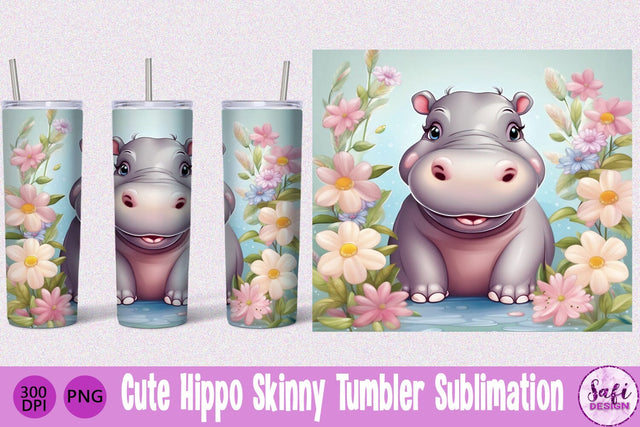 Cute Hippo Skinny Tumbler Sublimation File Sublimation Safi Design 