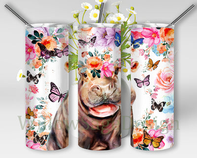 Cute Hippo Tumbler Png, Hippo 20oz Skinny Tumbler, Hippo Floral Tumbler Wrap, Hippo Sublimation Design, Watercolor Hippo Png, Instant Download Sublimation WillowSageDesign 
