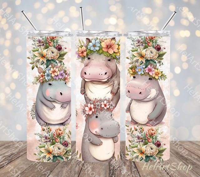 Cute Hippo Tumbler PNG Sublimation, Skinny Tumbler Png Sublimation _HelArtShop_ 