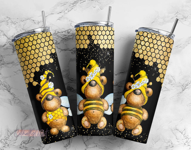 Cute Honey Bear Bees Tumbler Sublimation Design, Honey Bees 20 oz Skinny Tumbler Png Digital Download, Bees Tumbler Wrap, Bears Lovers Gift Sublimation CaldwellArt 