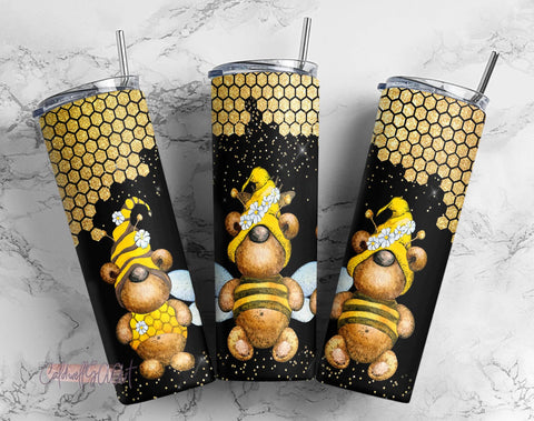 Cute Honey Bear Bees Tumbler Sublimation Design, Honey Bees 20 oz Skinny Tumbler Png Digital Download, Bees Tumbler Wrap, Bears Lovers Gift Sublimation CaldwellArt 