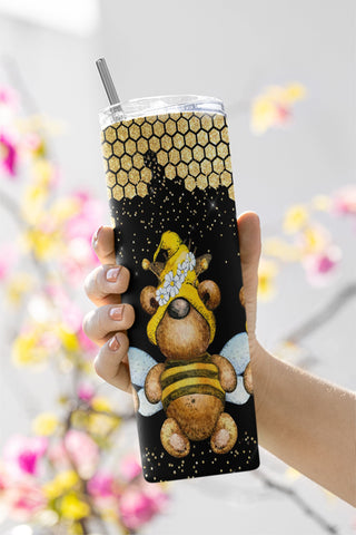 Cute Honey Bear Bees Tumbler Sublimation Design, Honey Bees 20 oz Skinny Tumbler Png Digital Download, Bees Tumbler Wrap, Bears Lovers Gift Sublimation CaldwellArt 