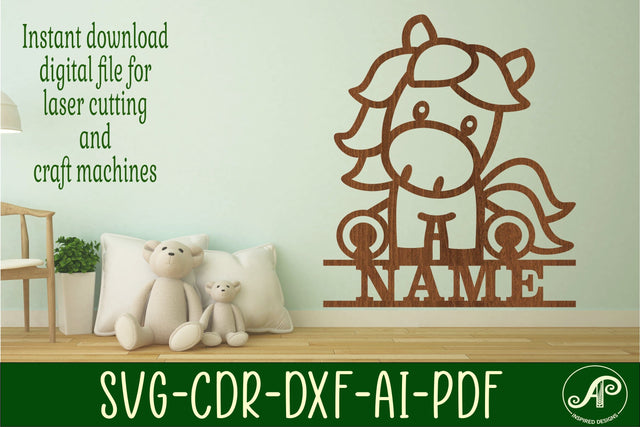 Cute Horse Name sign svg laser cut template, door or wall SVG APInspireddesigns 