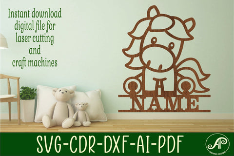 Cute Horse Name sign svg laser cut template, door or wall SVG APInspireddesigns 