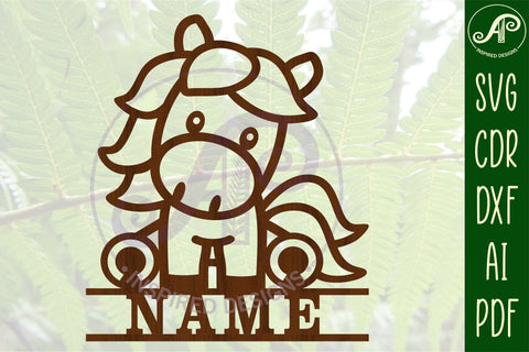 Cute Horse Name sign svg laser cut template, door or wall SVG APInspireddesigns 