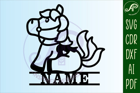 Cute Horse side on Name sign svg laser cut template, door or wall art SVG APInspireddesigns 