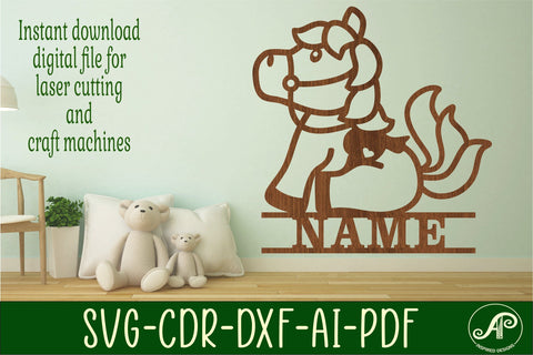 Cute Horse side on Name sign svg laser cut template, door or wall art SVG APInspireddesigns 