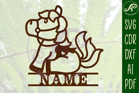 Cute Horse side on Name sign svg laser cut template, door or wall art SVG APInspireddesigns 