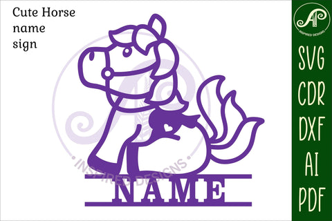 Cute Horse side on Name sign svg laser cut template, door or wall art SVG APInspireddesigns 