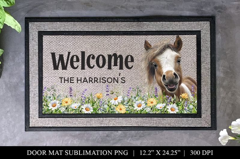 Cute Horse Welcome Door Mat Sublimation Design PNG Sublimation BijouBay 