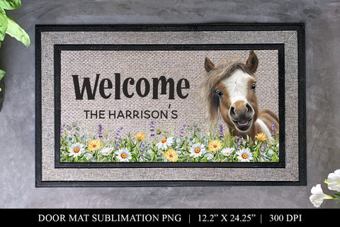 Cute Horse Welcome Door Mat Sublimation Design PNG Sublimation BijouBay 