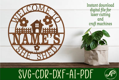 Cute house she shed sign svg laser cut template SVG APInspireddesigns 