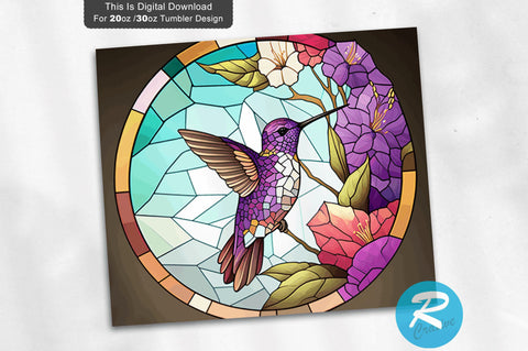Cute Hummingbird Stained 20 oz / 30 oz Tumbler PNG Sublimation Regulrcrative 