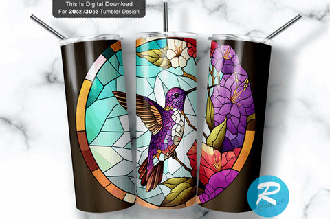 Cute Hummingbird Stained 20 oz / 30 oz Tumbler PNG Sublimation Regulrcrative 