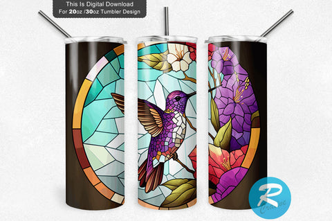 Cute Hummingbird Stained 20 oz / 30 oz Tumbler PNG Sublimation Regulrcrative 