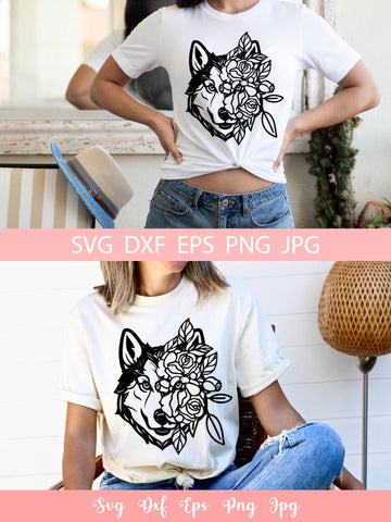 Cute Husky Dog With Flowers Animal Pet SVG File, Shirt SVG Free For Commercial Use SVG Sintegra 