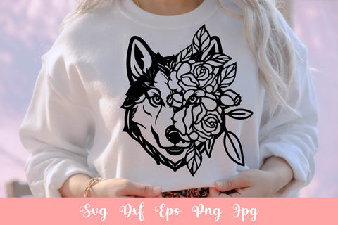 Cute Husky Dog With Flowers Animal Pet SVG File, Shirt SVG Free For Commercial Use SVG Sintegra 