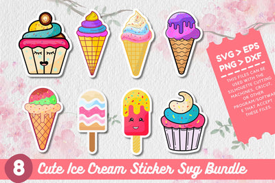 Cute Ice Cream Sticker Svg Bundle SVG Regulrcrative 