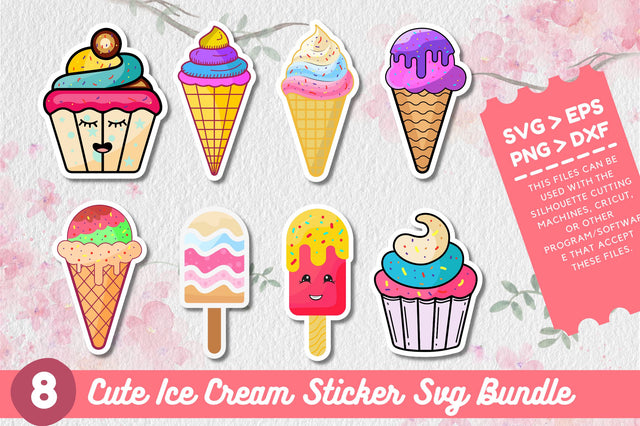 Cute Ice Cream Sticker Svg Bundle SVG Regulrcrative 