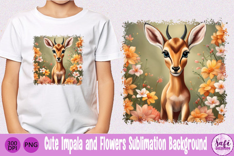 Cute Impala and Flowers Sublimation Background Sublimation Safi Design 