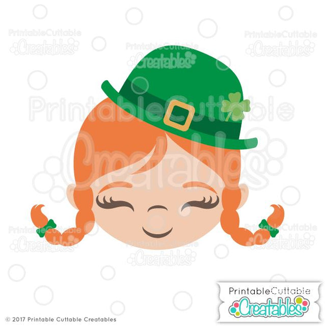 Cute Irish Lass Face SVG Printable Cuttable Creatables 