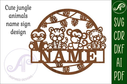 Cute jungle animals Nursery name sign svg laser cut template SVG APInspireddesigns 