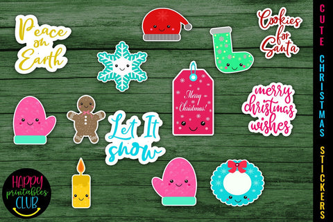 Cute Kawaii Christmas Stickers- Christmas Planner Stickers SVG Happy Printables Club 