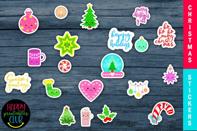 Cute Kawaii Christmas Stickers- Christmas Planner Stickers SVG Happy Printables Club 