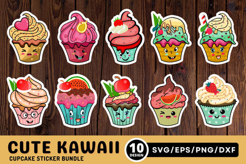 Cute Kawaii Cupcakes SVG Bundle SVG Regulrcrative 