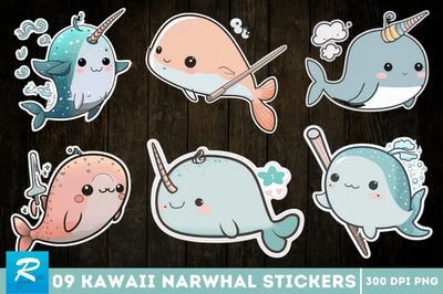 Cute Kawaii Narwhal Stickers Bundle Sublimation Regulrcrative 