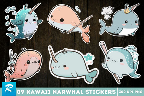 Cute Kawaii Narwhal Stickers Bundle Sublimation Regulrcrative 