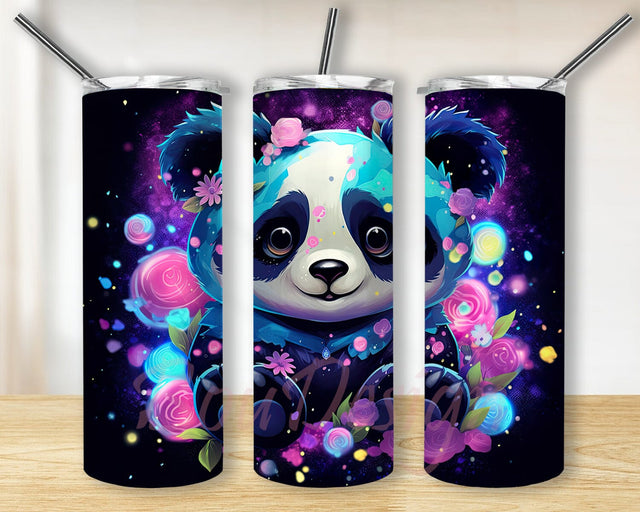 Cute Kawaii Panda 20oz Skinny Tumbler Png, Noen Panda Tumbler, Floral Panda Tumbler, Kawaii Stained Glass Panda Tumbler, Cute Panda Lover Gifts Sublimation BouDesign 