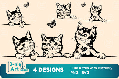 Cute Kitten Playing Butterfly Svg, Peeking Cat Svg, Curious Pet Vector, Cat Svg for Cricut, Peeking Face Animal Clipart SVG Q-nie Art Space 