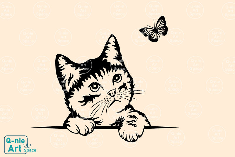 Cute Kitten Playing Butterfly Svg, Peeking Cat Svg, Curious Pet Vector ...