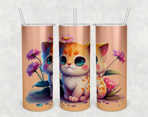 Cute Kitten Tumbler Wraps Bundle, 20 Oz Skinny Tumbler Cat Sublimation Designs, Seamless Cat PNG, 5 Designs Sublimation HappyDesignStudio 