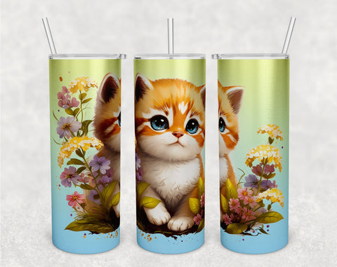 Cute Kitten Tumbler Wraps Bundle, 20 Oz Skinny Tumbler Cat Sublimation Designs, Seamless Cat PNG, 5 Designs Sublimation HappyDesignStudio 