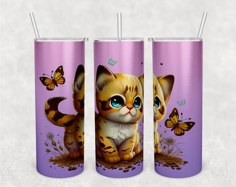 Cute Kitten Tumbler Wraps Bundle, 20 Oz Skinny Tumbler Cat Sublimation Designs, Seamless Cat PNG, 5 Designs Sublimation HappyDesignStudio 