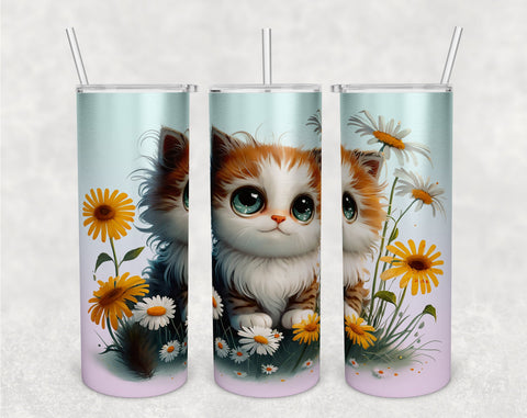 Cute Kitten Tumbler Wraps Bundle, 20 Oz Skinny Tumbler Cat Sublimation Designs, Seamless Cat PNG, 5 Designs Sublimation HappyDesignStudio 