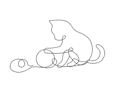 Cute Kitten with a thread ball, Cat Embroidery Design, one line embroidery, modern Art, 4 sizes. Embroidery/Applique DESIGNS ArtEMByNatalia 
