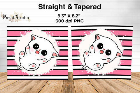 Cute Kitty & Stripes 20 oz Skinny Tumbler Wrap Sublimation Design Sublimation Pazal Studio 