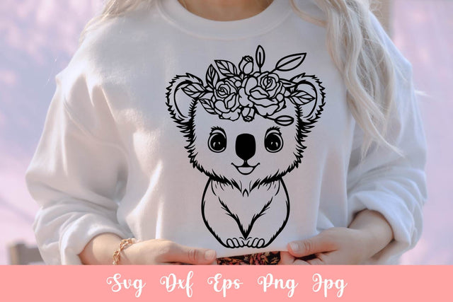 Cute Koala With Flowers SVG File Free For Commercial Use SVG Sintegra 
