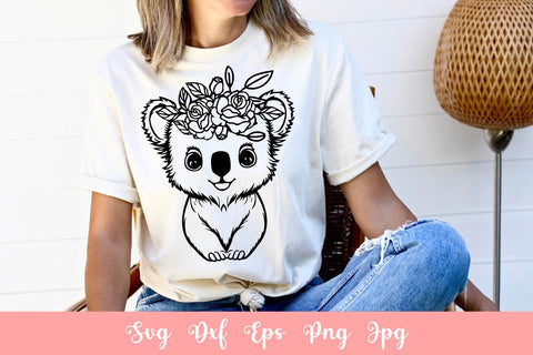 Cute Koala With Flowers SVG File Free For Commercial Use SVG Sintegra 