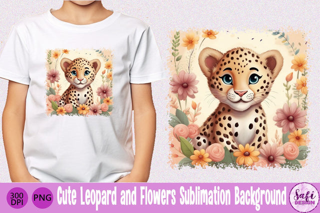 Cute Leopard and Flowers Sublimation Background Sublimation Safi Design 