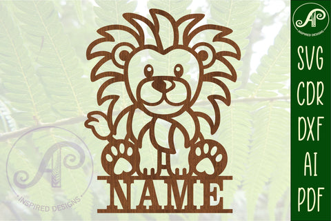 Cute Lion Name sign svg laser cut template, wall art SVG APInspireddesigns 
